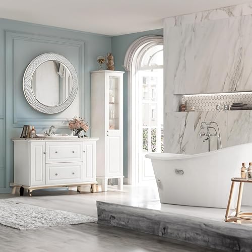 Miniatura 9 de Espejos redondos decorativos para decoración de pared, espejo circular de granja de 32 pulgadas con marco de madera tallada, espejos rústicos