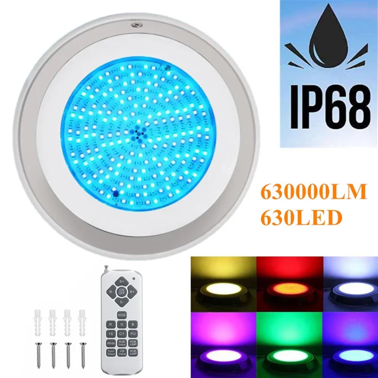 Oświetlenie basenowe ze stali nierdzewnej 316, wodoszczelne, IP68, pojedynczy kolor, RGB z pilotem zdalnego sterowania, oświetlenie podwodne, funkcja wody, 1 szt. (RGB Internal Control, 441LedsDC12V)