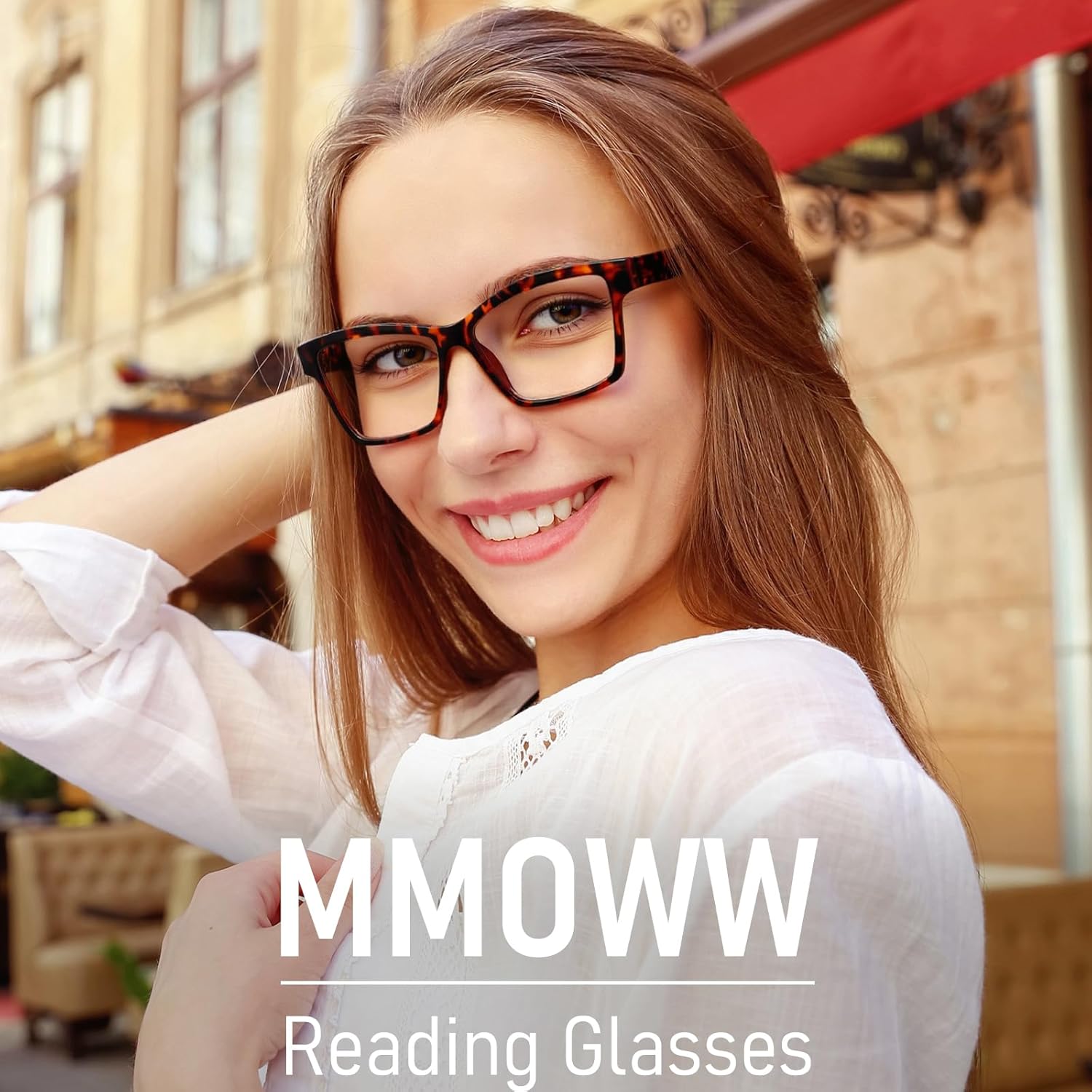 MMOWW Oversized Square Reading Glasses Fashion Cute Blue Light Blocking Computer Readers for Women 3 Pack - Image 3