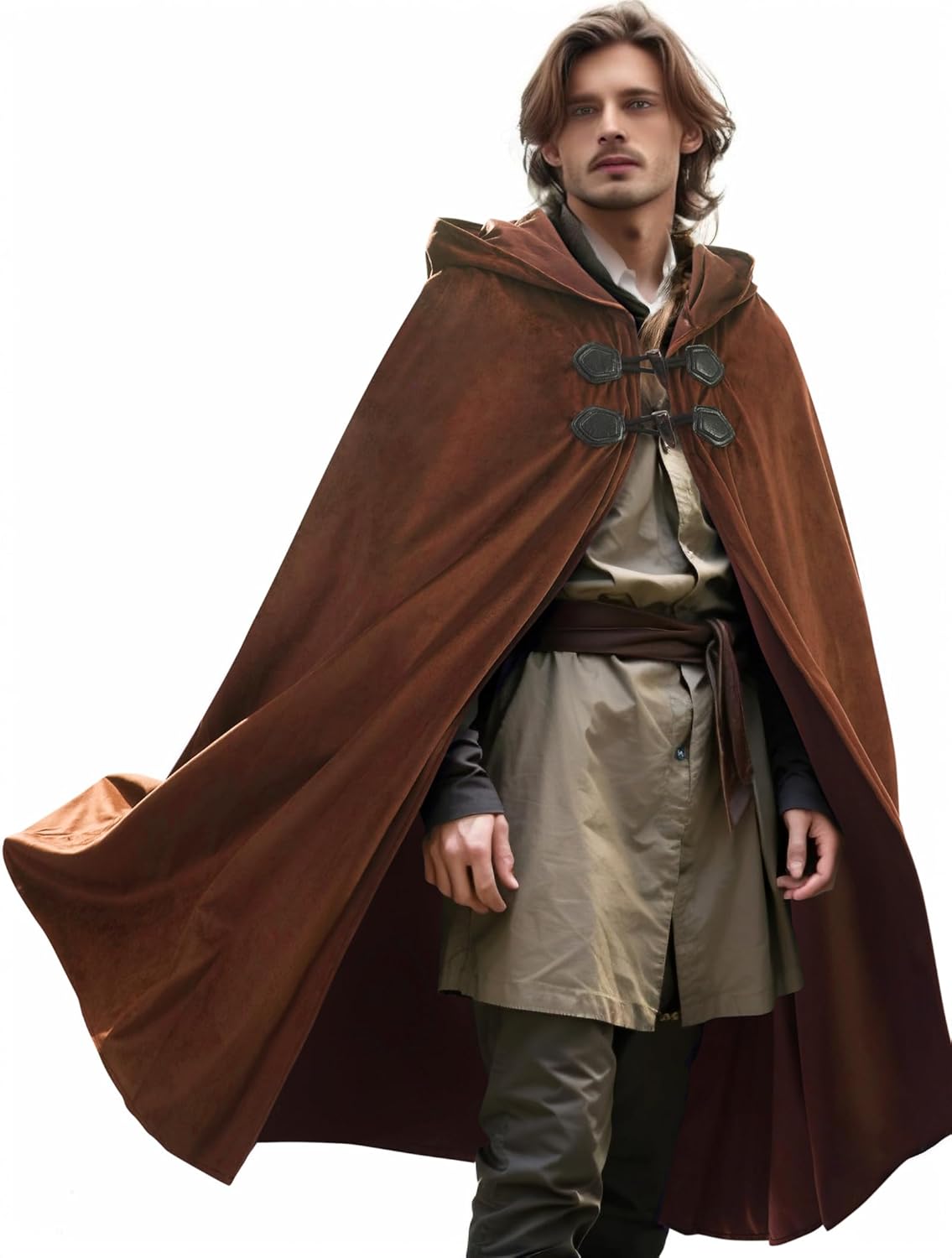 Qtdstz Medieval Hooded Cape, Renaissance Cloak Costume, Dark Green Halloween Cosplay Outfit - Image 4