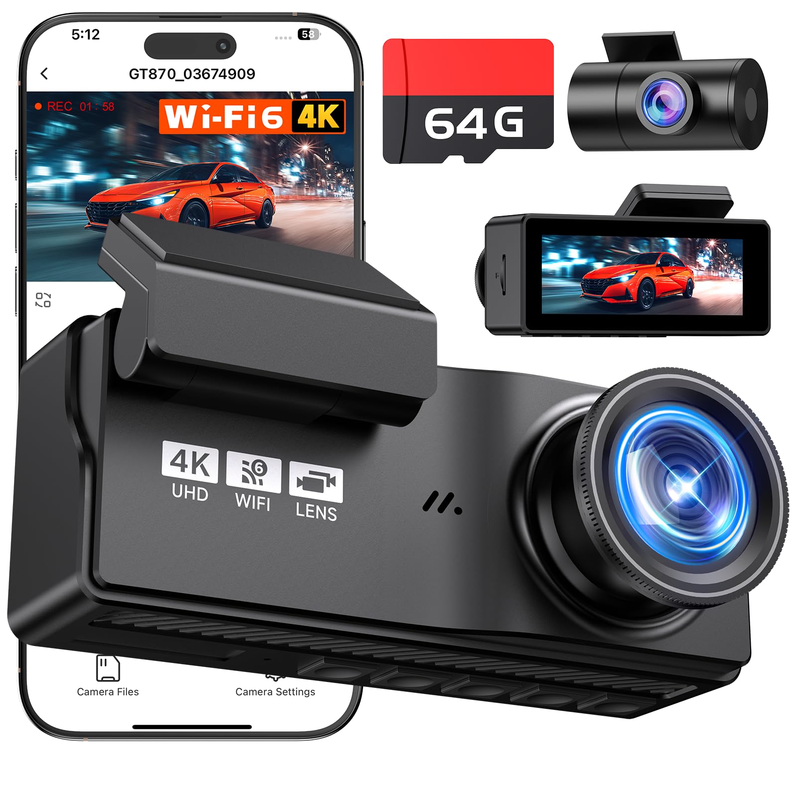 Veement GT870 Dash Cam Front and Rear
