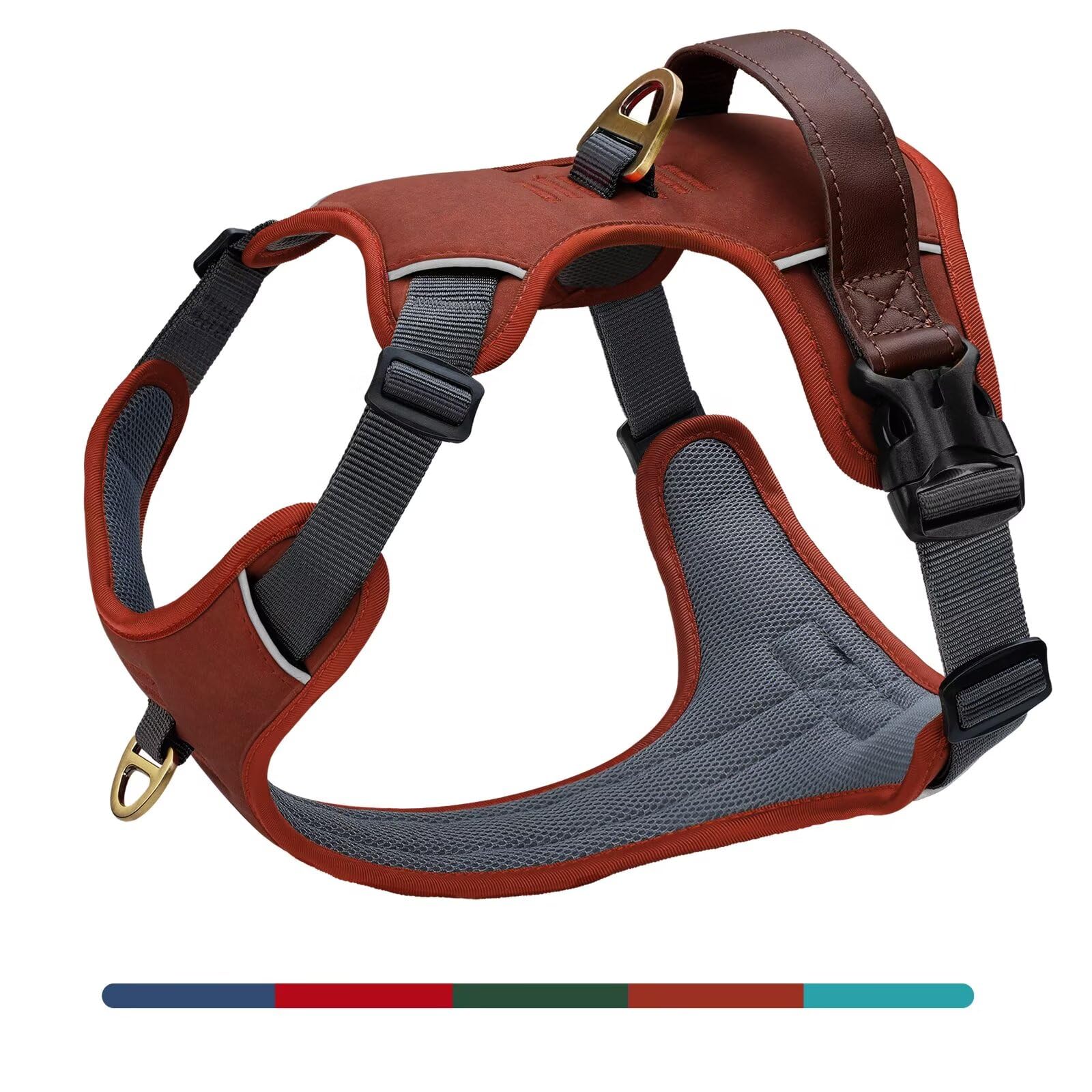 Didog No Pull Dog Harness Medium Sized Dog,Classic PU Leather Vest for Medium Dogs with Easy Control Handle,No Choke Front Clip,Reflective & Adjustable for Walking,Brown,Chest 27-33"