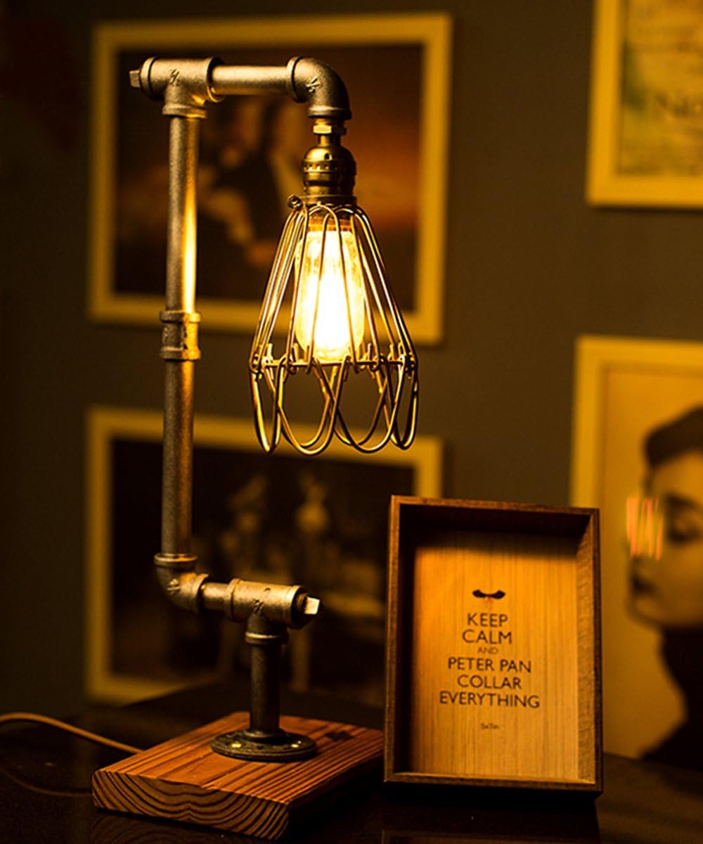 TOFAR Loft Steampunk Retro Metal Pipe Handmade Modern Antique Decor Table Light Edison Lamp Dimmable