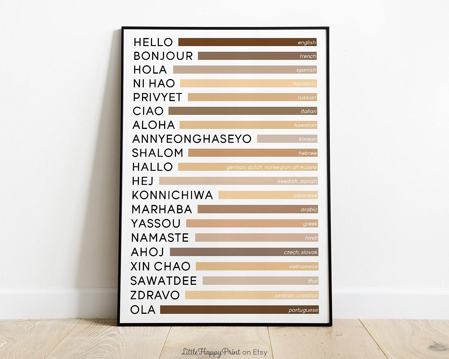 Kwqdozf As Pic Hello In Different Languages Brown Tan Tones Typography Entryway Home Decor