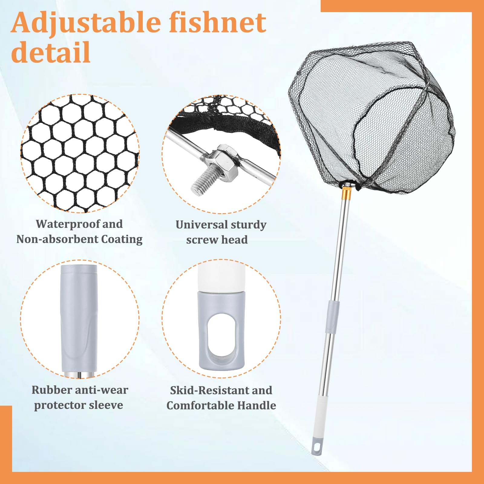 Retino da pesca con manico, asta di prolunga da 102-213 cm, manico regolabile in acciaio inox, guadino pieghevole per Steelhead, salmone, spigola e altro, ideale per kayak/pesca a mosca, attrezzatura