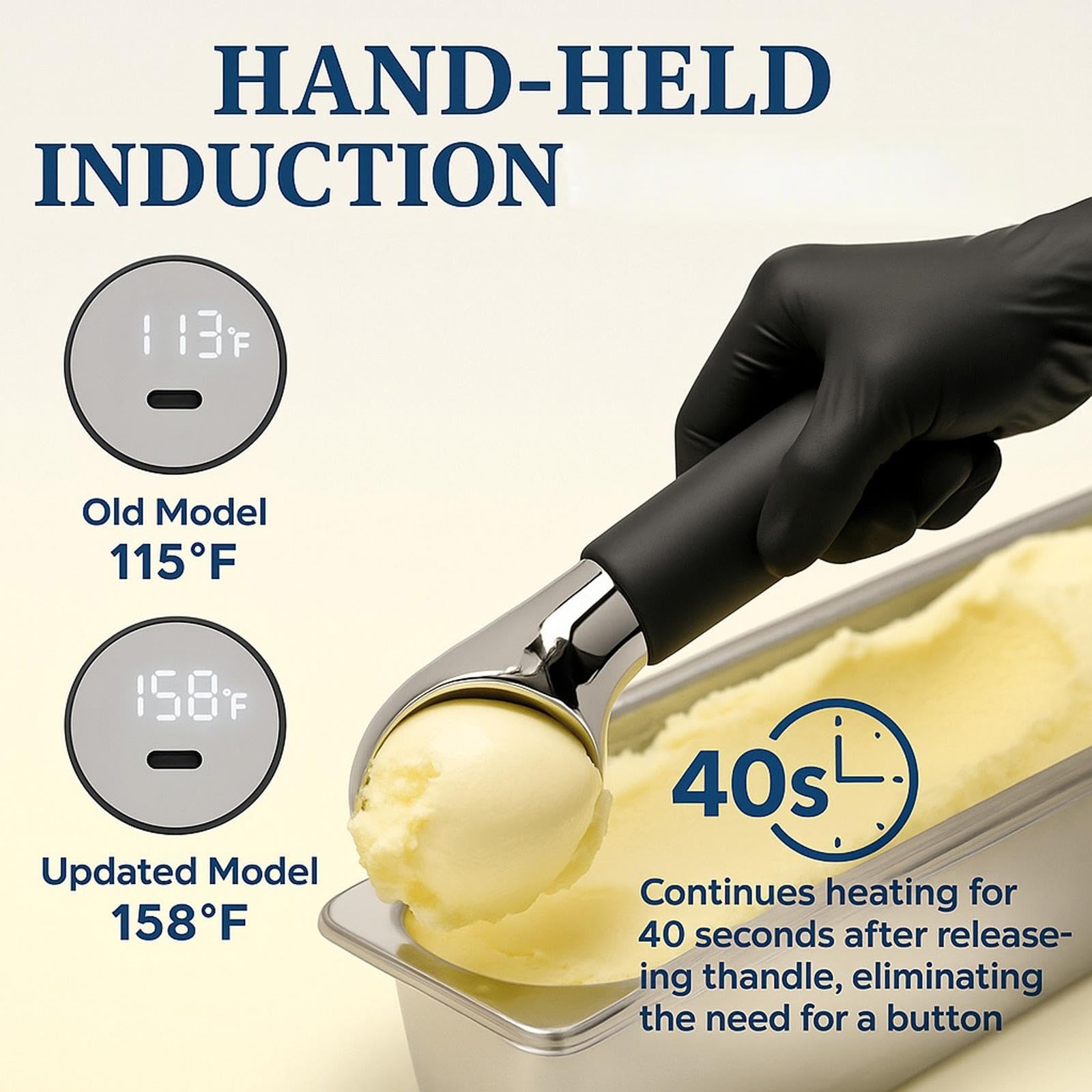 Cuillère À Glace Chauffante Électrique Chauffage Automatique Adaptée Desserts Durcis Rechargeable par USB avec Affichage LED Cuillère À Glace Électrique avec Chargement USB