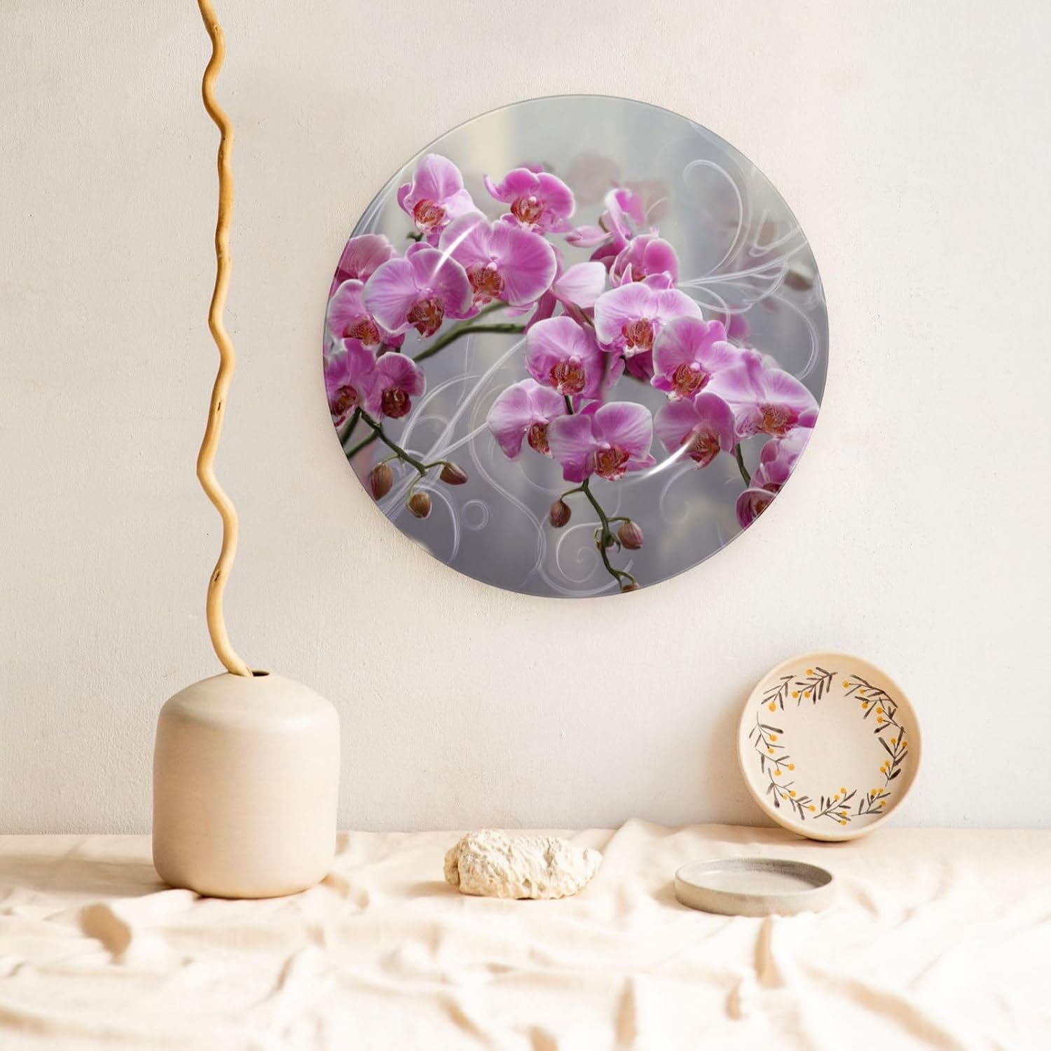 Decorative Plate 10in Bone China Dessert Plates with Display Stand Ceramic Ornament Ceramic Orchid Decorative Plates Art Crafts Porcelain Plate for Home Club Living Room