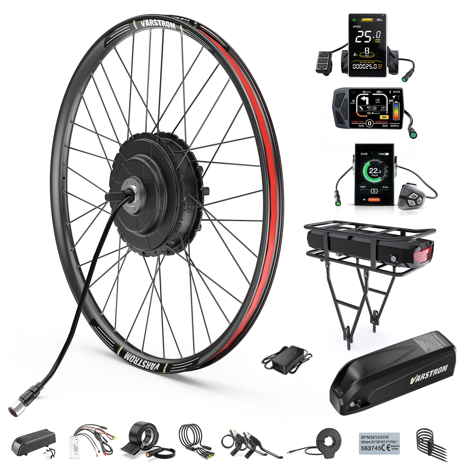 BAFANG 48V-75O G0900 Kit de Conversión para Bicicleta Eléctrica - 26" 27.5" 28" 29" 700C 48V Motor Trasero con Engranajes, Batería, Pantalla LCD y Sensor Pas, Kit Ebike H640