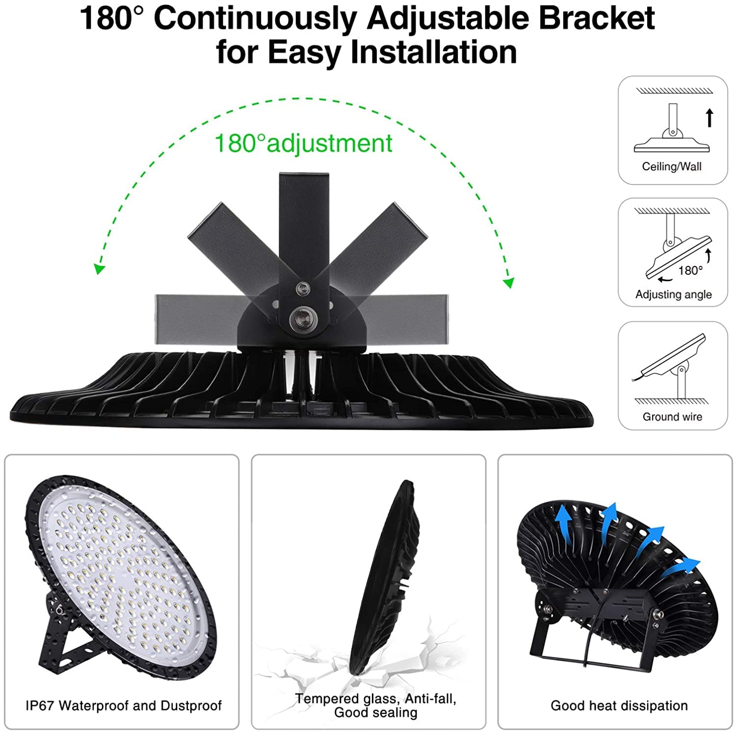 10 Packs 500W UFO LED High Bay Light 50000LM Commercial Bay Lighting Daylight 6500K IP65 Waterproof LED Commercial — view 3