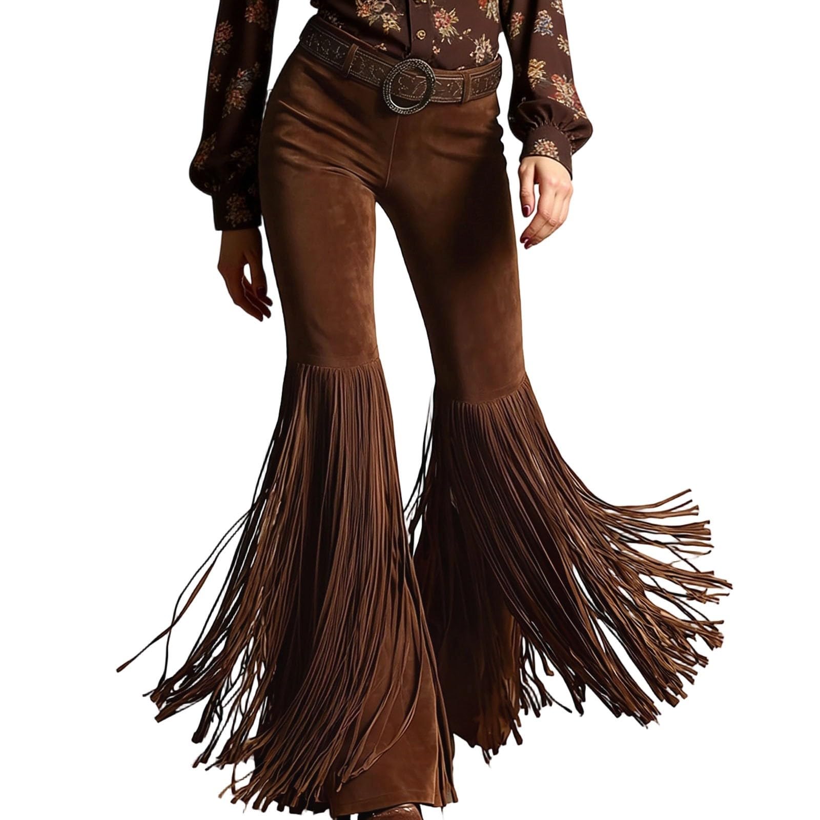 Eauptffy Riding Trousers Women's Cowgirl Costume Long Chaps Pants with Fringes Hippie Trousers Fringe Trousers Vintage Fancy Dress Costumes Retro Western Cosplay Cowboy Costume Western Pants Suede