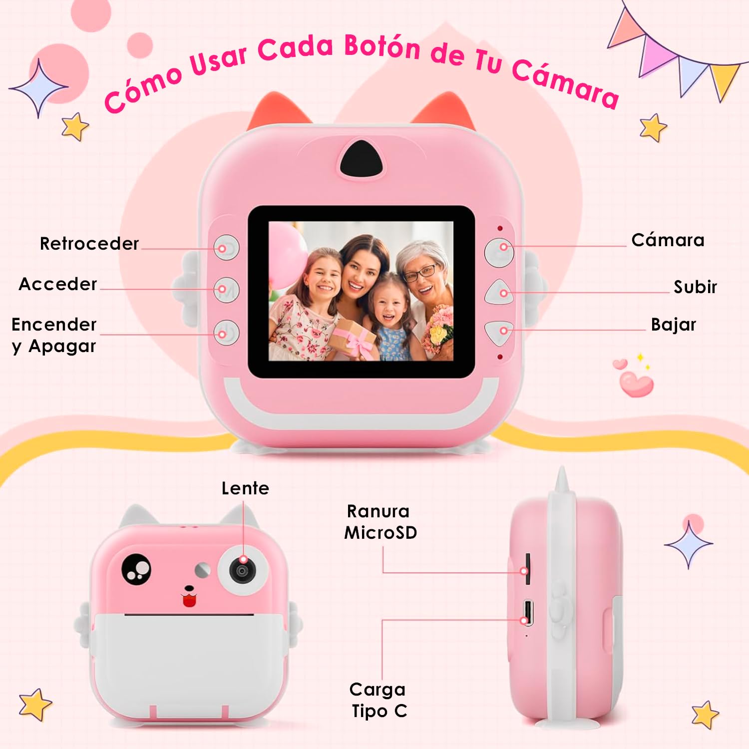 Cámara de Fotos Infantil, Cámara de Fotos Instantánea, Camara de Fotos Instantaneas Con 11 Rollos de Papel, Camara Fotos Instantaneas, Cámara Instantánea Para Niños, Camara Instanea Recargable