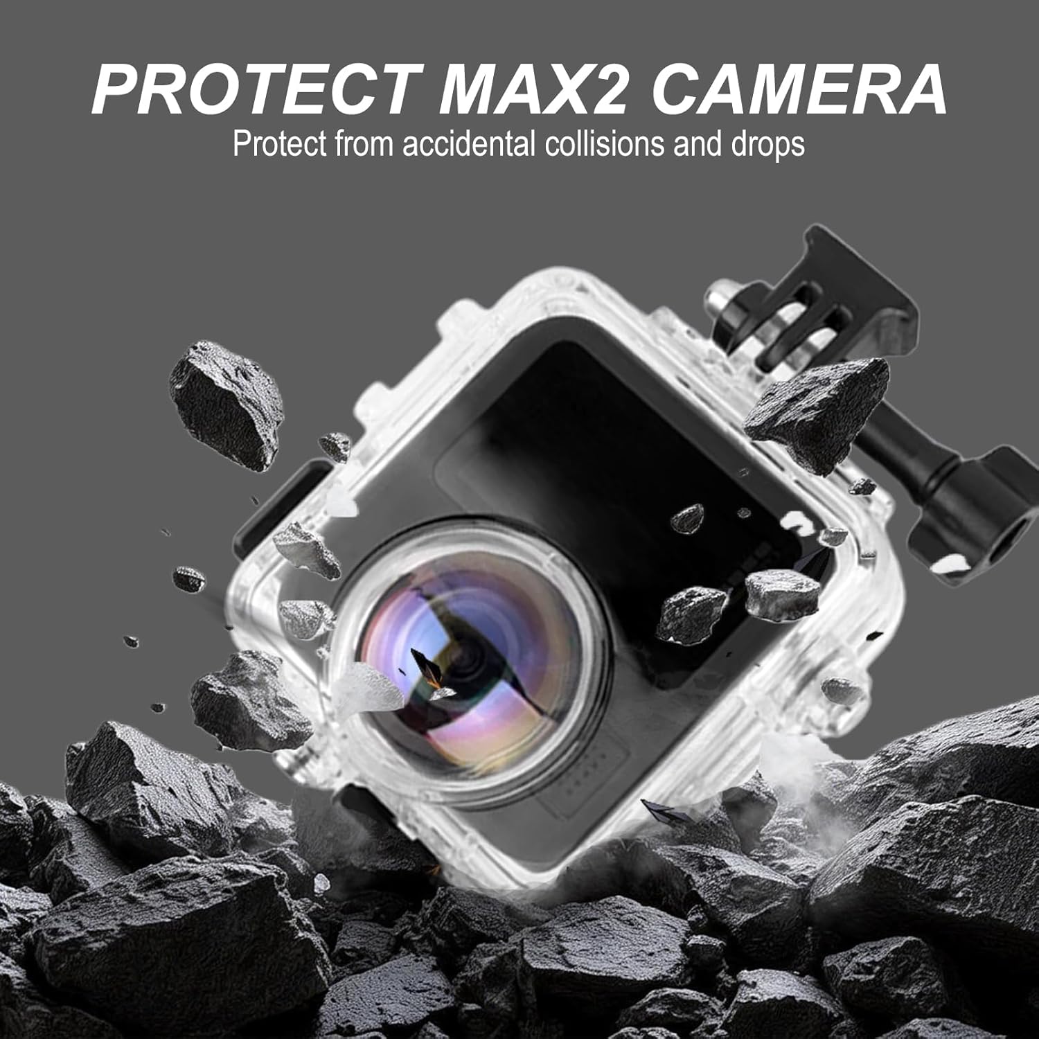 Go Pro MAX2 Dive Case, Waterproof Up to 50M/164FT Splash Prevention Housing, Underwater Dive Protective Shell for Go Pro MAX2 with Bracket Accessories