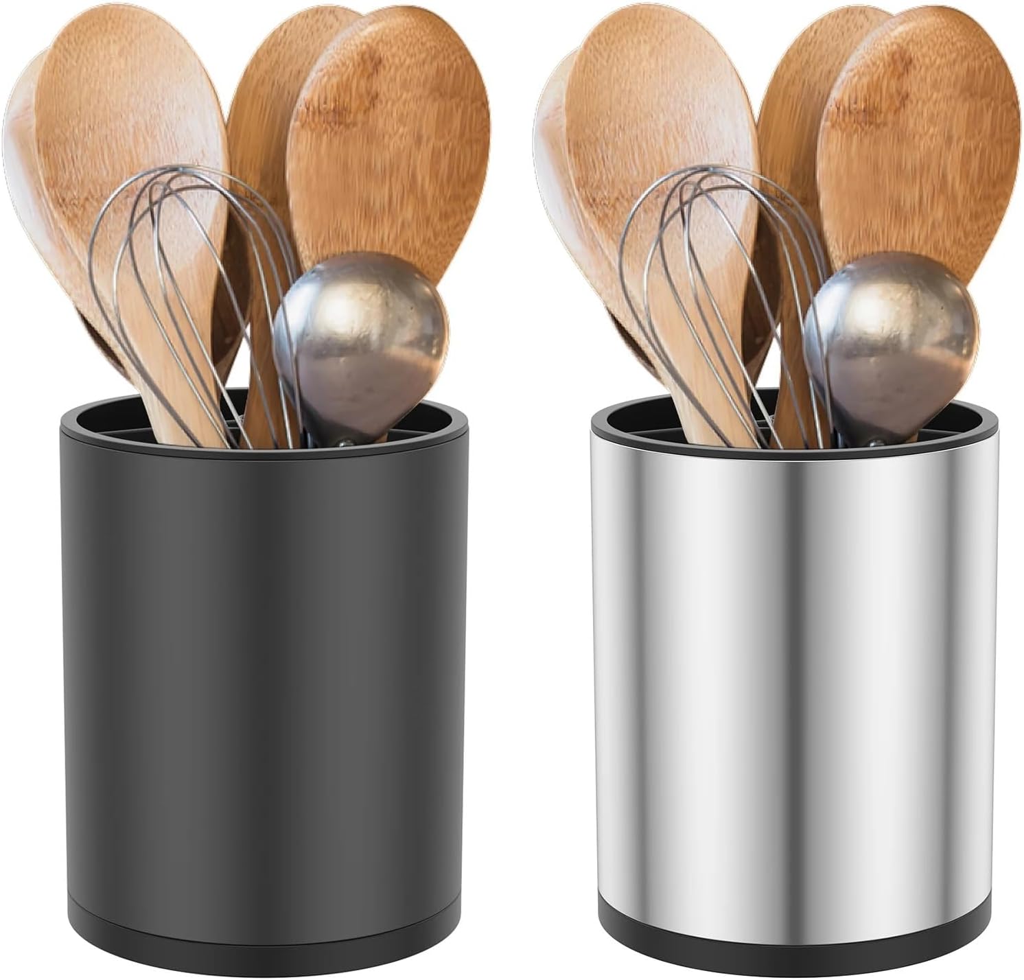360° Rotating Stainless Steel Utensil Holder with Drainage, Countertop Cutlery Organizer for Chopsticks Spoons and Forks, Kitchen Tableware Storage Caddy(Silver)