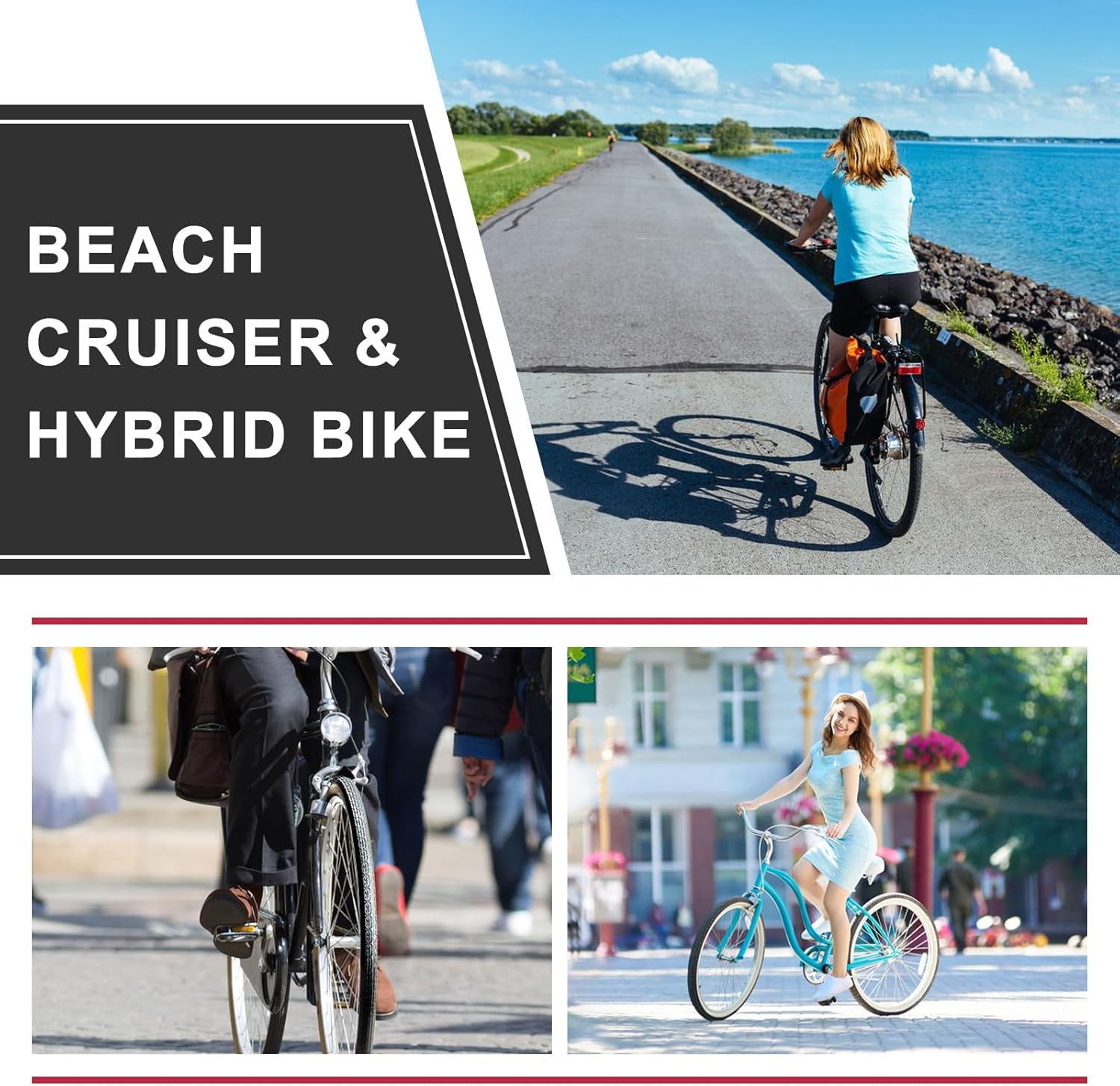 26x2.125 Cruiser Bike Tires Set: Black/White Wall Folding Replacement Tires and Pair 26-inch Inner Tubes for Beach Cruiser and Urban Commuting Bicycle