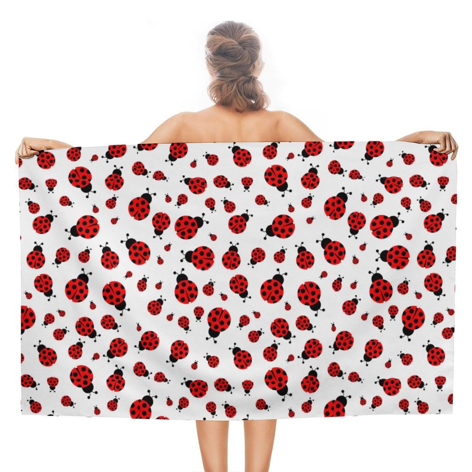 LEDFCVSU Beach Towel, Ladybugs Pattern Infinite Speckled Bath Towel, Absorbent Towel for Swimming, Sports, Travel