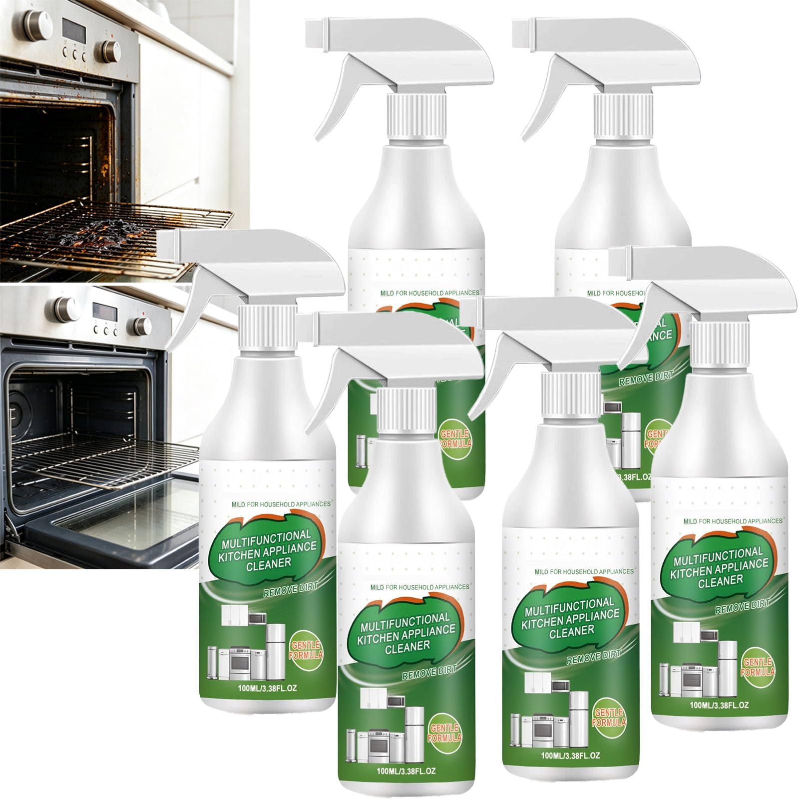 Detergente per elettrodomestici da cucina, sgrassatore potente per macchie d'olio, spray detergente per tutti gli elettrodomestici di casa – Detergente schiumogeno multiuso per il grasso. (6pcs)