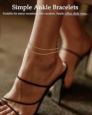 FUNEIA Gold Silver Ankle Bracelets for Women Waterproof Anklet Non Tarnish