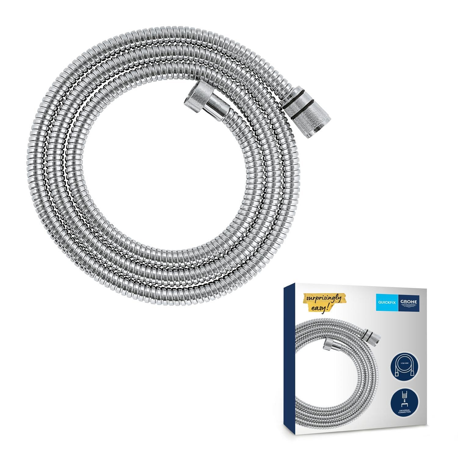 GROHE Flexible tuyau de douche salle de bains VitalioFlex métallique TwistStop 1750mm, anti-pliures, finition brillante, raccord fileté universel 1/2", chromé, 22100000 (Import Allemagne)