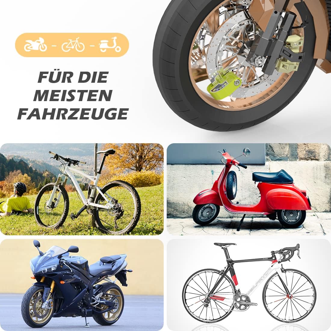 🔥 Hot Deals Disc Lock Alarm with 5FT Reminder Cable, AGPTEK 110db Anti-Theft Motorcycle Alarm Padlock Waterproof with Lock Pin Carrying Bag for Motorcycles Bikes Scooters, Green