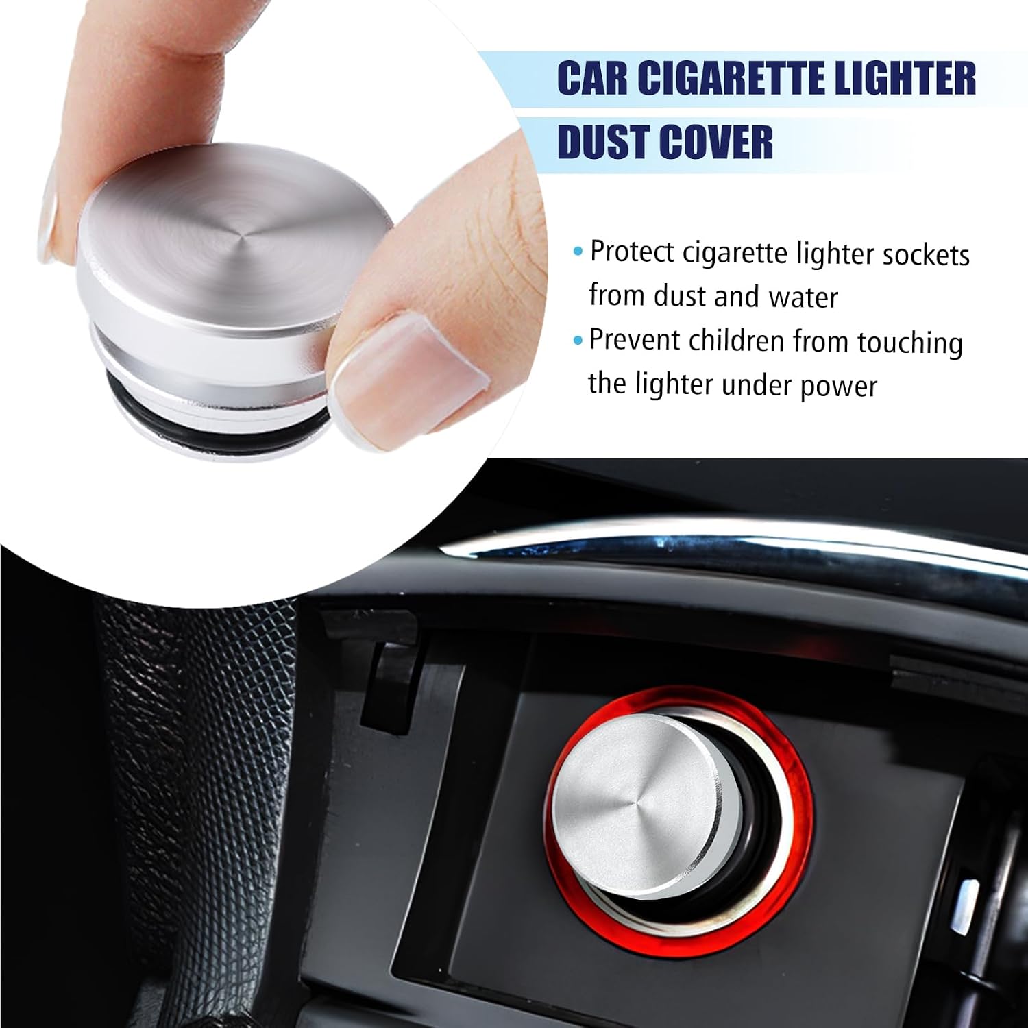 Cigarette Lighter Plug Cover Dustproof Waterproof, Fits Most Automotive Vehicles and Boats with Standard 12 Volt Power Source Silver Button Aluminum