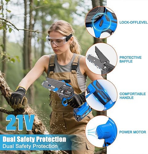 Miniatura 6 de AOKIA - Mini motosierra eléctrica inalámbrica, pequeña de 20V, de mano, con batería y cargador, sierra operada por batería para uso doméstico y