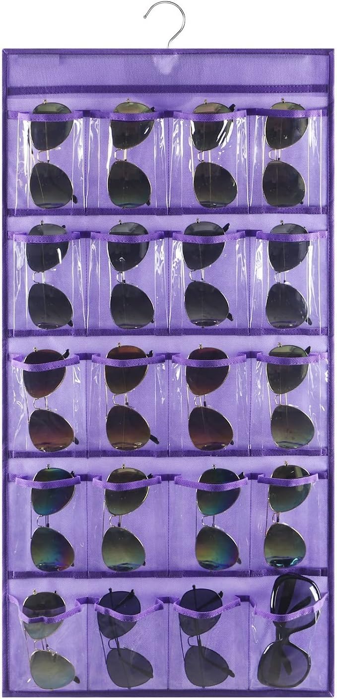 Hanging Sunglasses Organizer Wall Mounted Eyeglasses Holder with 20 Clear Slots (GREY)