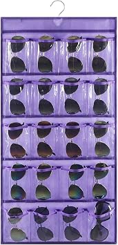 Hanging Sunglasses Organizer Wall Mounted Eyeglasses Holder with 20 Clear Slots PURPLE