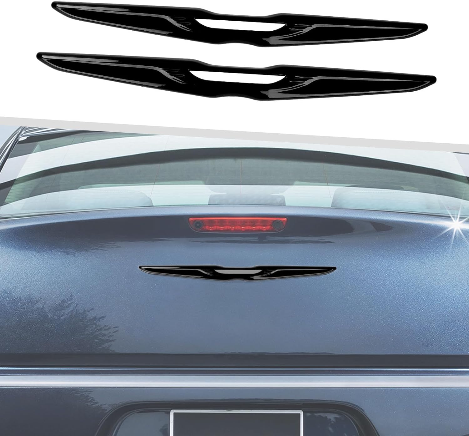 Jimen Fit for Chrysler 300/300C 2015-2023, 2PCS Front Grille Emblem Cover Trim & Rear Trunk Badge Cover (Black)