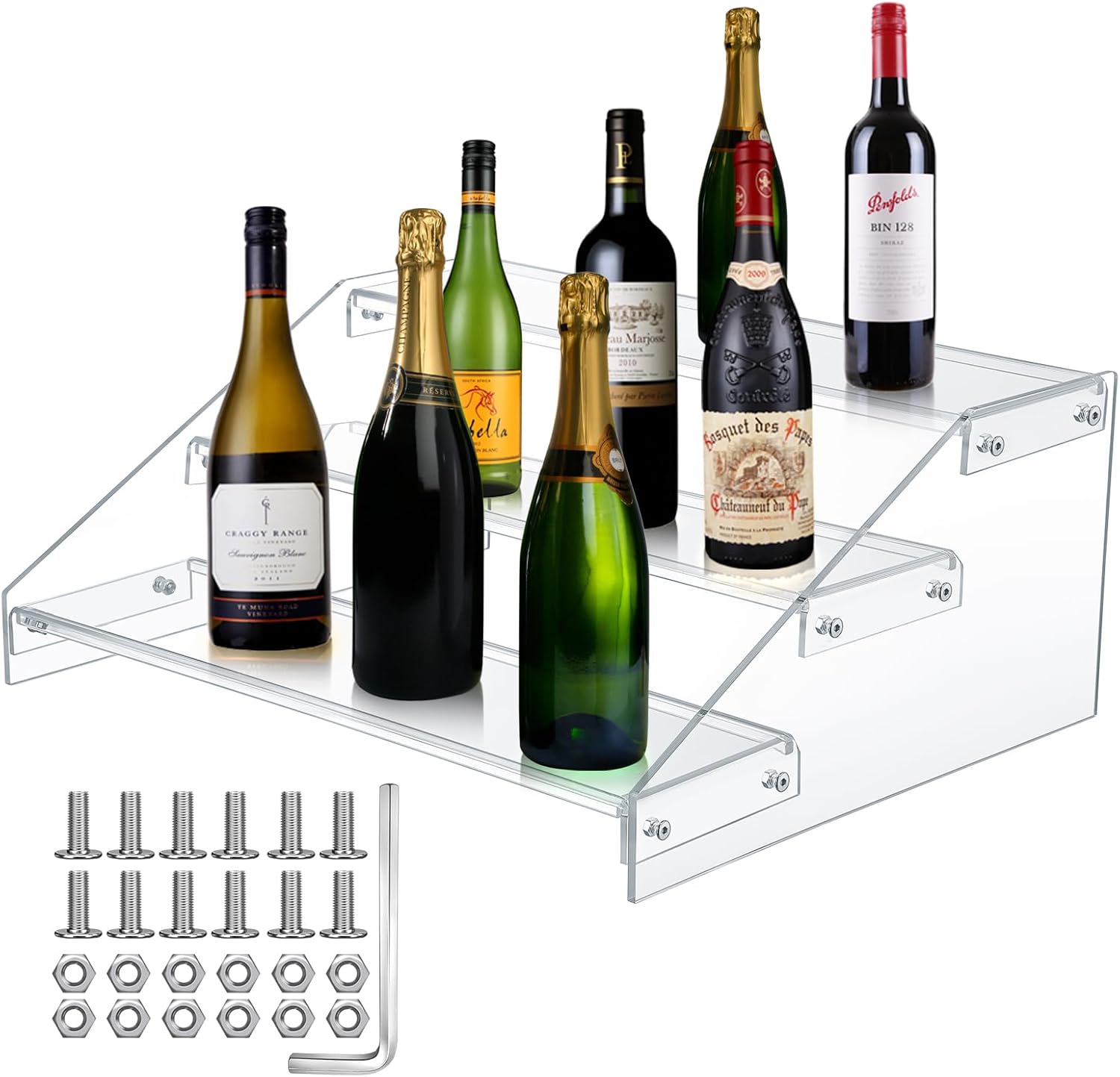 Amazon.com: RattanView 3 Tiers Bar Shelves for Liquor Bottles Clear ...