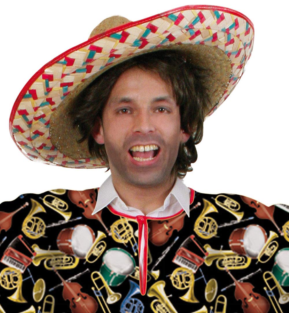 Karnevalsteufel Sombrero-Set Mexikanerhüte in bunten Farben mit rotem Rand