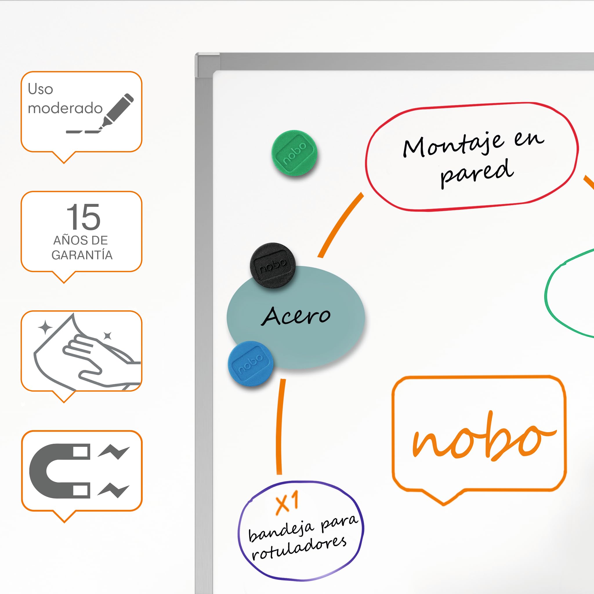 Nobo 1915464 - Pizarra Magnética de Acero, 120 x 90 cm, para Notas Borrables en Seco con Marco de Aluminio y Bandeja para Rotuladores, para Montar en la Pared, para Oficina, Hogar o Aula