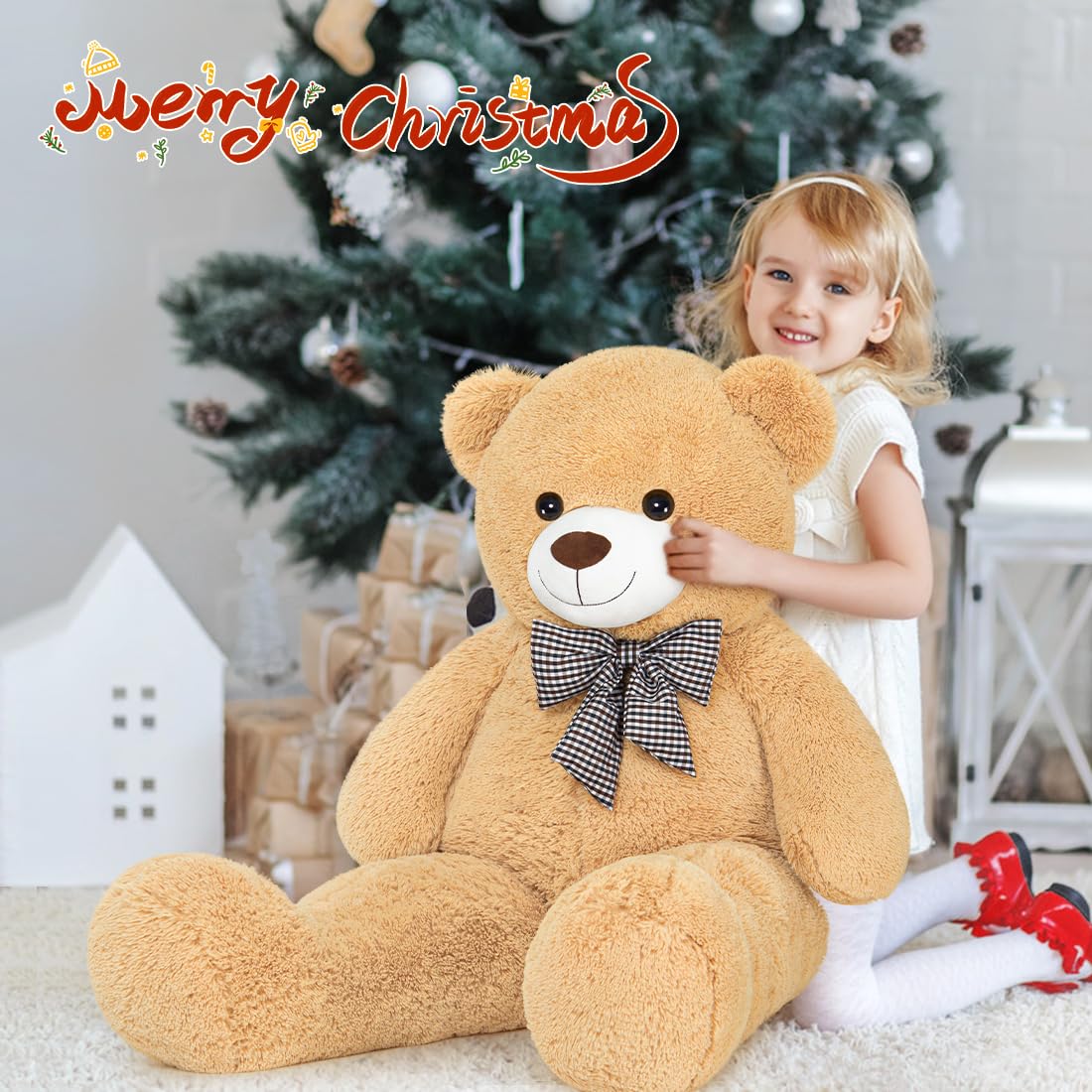 XXL Ourson Ours en Peluche 120 cm de Hauteur - Ours en Peluche géant Teddy Cadeau pour Anniversaire, Noël et Saint-Valentin Brun Clair