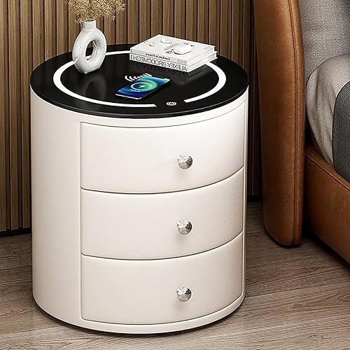 Mesita de noche inteligente con estación de carga, mesita de noche LED con 2 o 3 cajones, mesa de noche para dormitorio, sala de estar (color