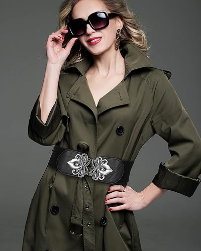 Miniatura 5 de SATINIOR 6 piezas de cinturón elástico ancho retro para mujer, cinturón elástico con hebilla de cuero sintético vintage, 'Rojo', 'Azul', 'Negro',