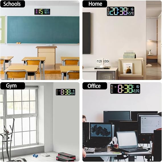 Digital Wall Clock,Large Digital Wall Clock with Remote Control,24/12-hour Wall Clock,Digital Clock with Night Light,RGB Color Changing LED Wall Clock,for Living Bedroom Office Wall Decor