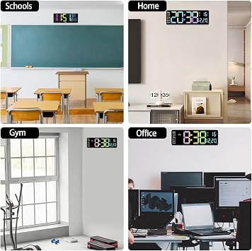 Digital Wall Clock,Large Digital Wall Clock with Remote Control,24/12-hour Wall Clock,Digital Clock with Night Light,RGB Color Changing LED Wall Clock,for Living Bedroom Office Wall Decor