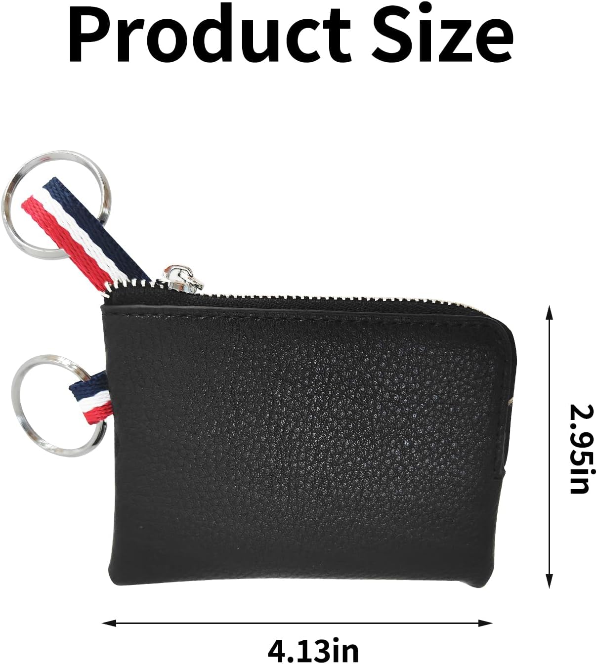 Coin Pouch for Men Women Leather Mini Wallet Keychain Change Pouch Small Zipper Wallet Card Holder with Dual Keyrings Compact Leather Purse for Keys Coins and Essentials (Black)