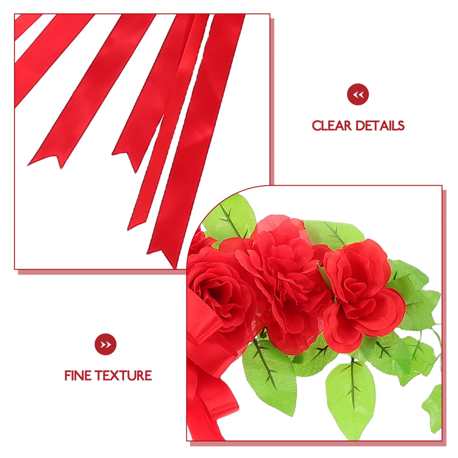 GLEAVI Elegante Hochzeitsdekoration für Hochzeitsauto mit Roten Filzherzen Künstlichen Rosen und Schleifen aus Bändern für Romantische Party und Autofeier