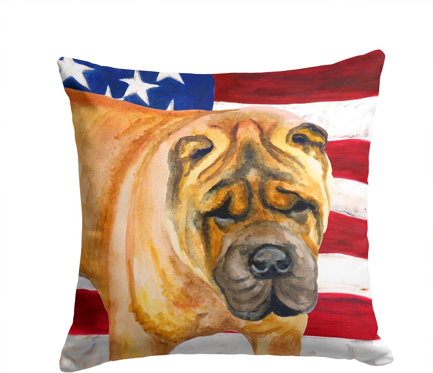 Caroline's Treasures BB9661PW1414 Shar Pei Patriotic Fabric Decorative Pillow Machine Washable, Indoor Outdoor Decorative Pillow for Couch, Bed or Patio, 14Hx14W