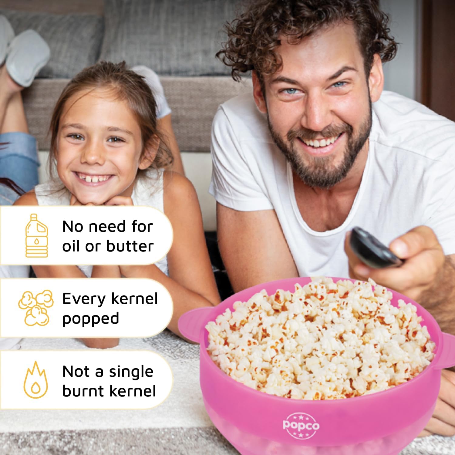 POPCO Hotpop Silicone Popcorn Popper - Large Microwave Corn Popper with Handles - Dishwasher Safe Silicone Popcorn Bowl - Ideal for Quick Snacks - Transparent Pink (Pack of 2)