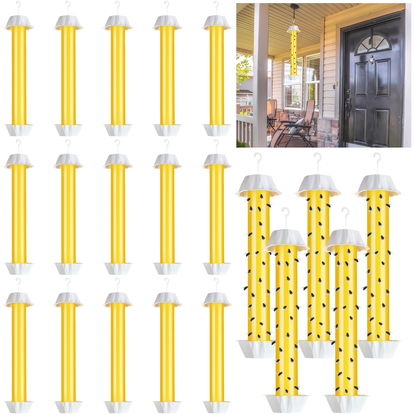 20 Pcs Sticky Fly Trap Fly Stick for Indoor Outdoor with Hanging Hook Adhesive Fly Catcher Gnat Traps Home Baited Insect Killer for Flying Insects Fruit Flies Mosquitoes Bee Wasp Moth
