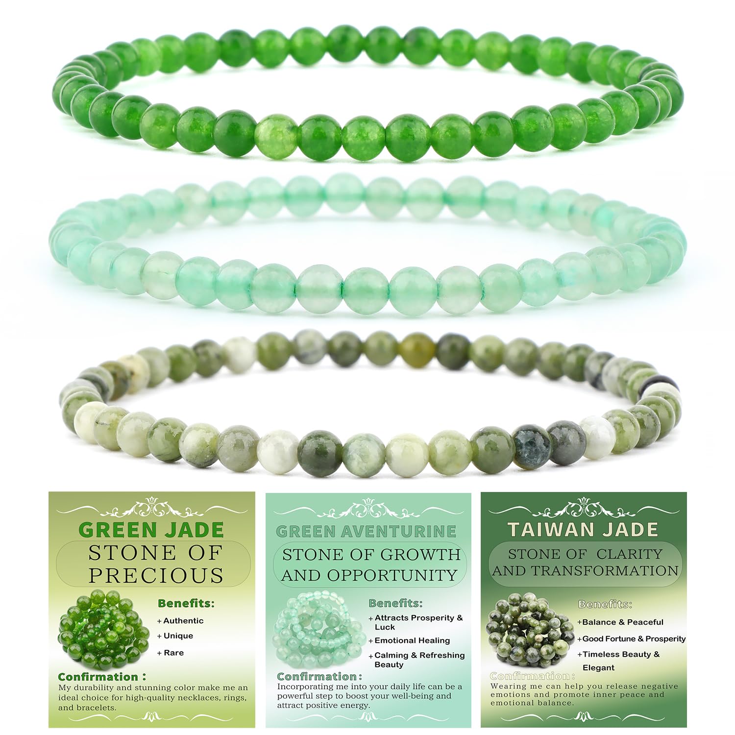 NCB Natural Crystal Gemstone Stretch Bracelets 4mm | Handmade Reiki Energy Healing Jewelry - main product image