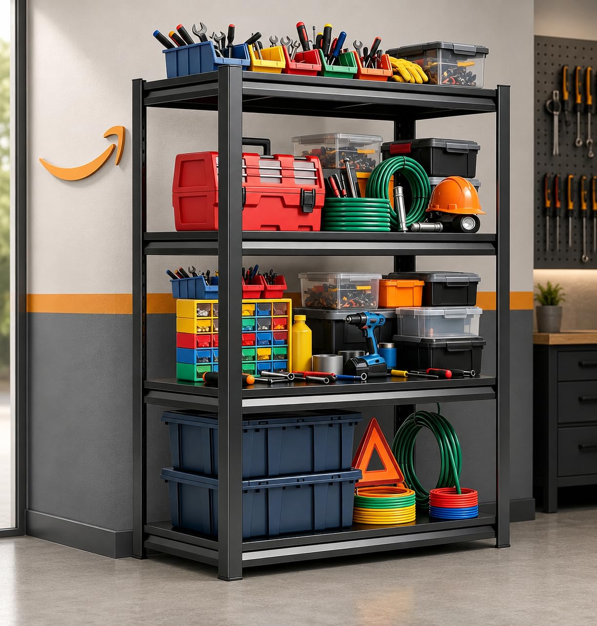 Metal Garage Shelving Unit, Heavy Duty Adjustable Storage Shelves, Steel Shelving, 2000 LBS Capacity Shelves for Heavy Tools and Equipment, 4-Tier, 39.4" Wx 17.7" Dx 54.3" H
