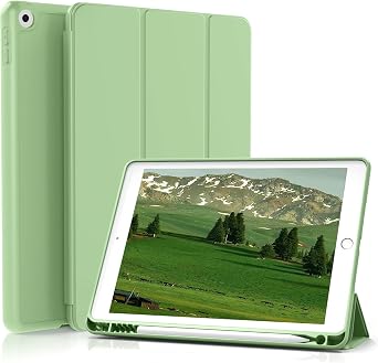 Kenke for iPad 9/8/7th Generation Case 2021/2020/2019 iPad 10.2 Inch Case with Pencil Holder Protective Soft PU Cover Auto Wake/Sleep Matcha Green