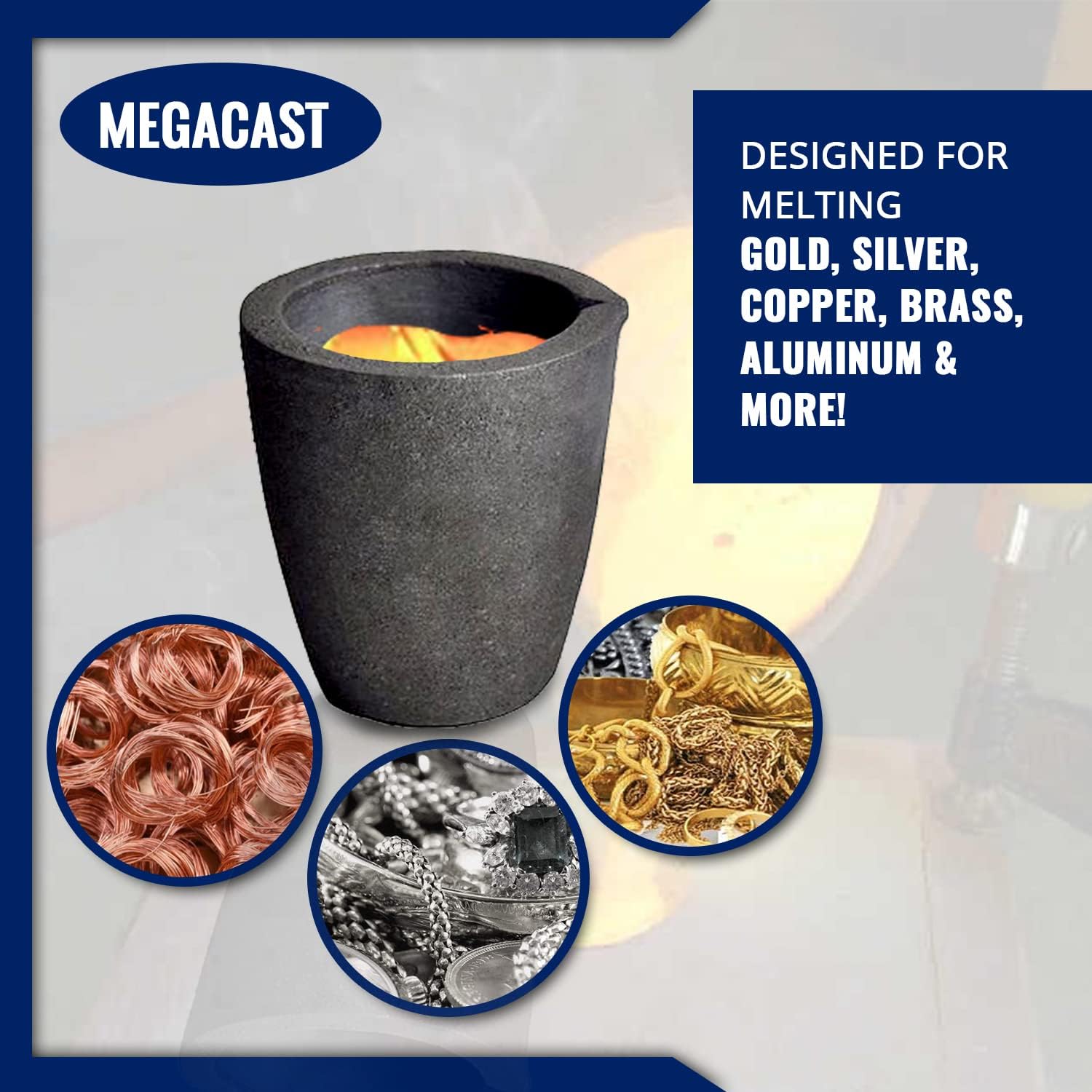 MegaCast™ #3-6KG Metal Cap, Foundry Clay Graphite Crucibles Black Cup Furnace Torch Melting Casting Refining Gold Silver Copper Brass Aluminum
