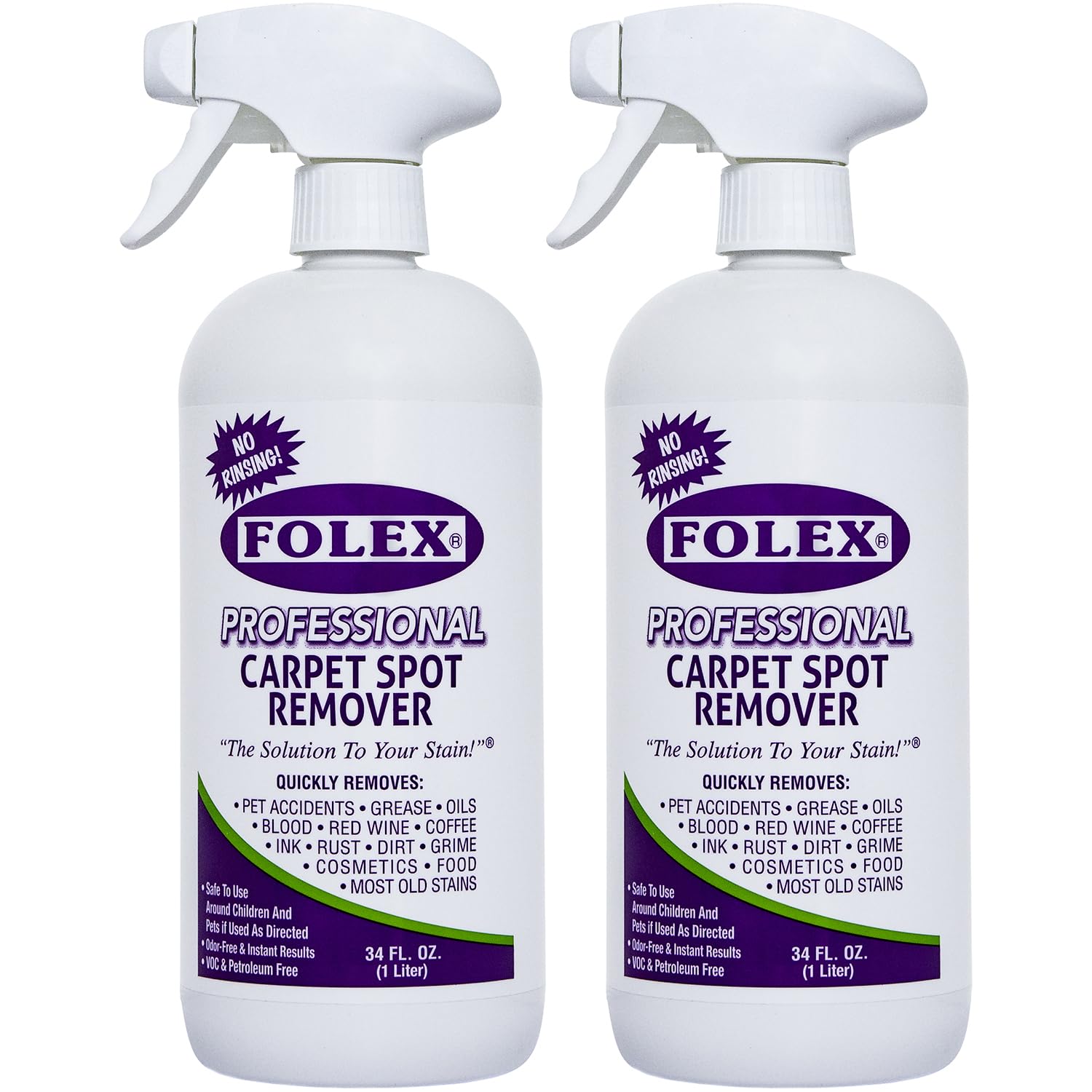FOLEX 2 Pack Professional Carpet Cleaner Spray, Spot Cleaner for Carpet and Upholstery, Pet Spot Remover, 34OZ