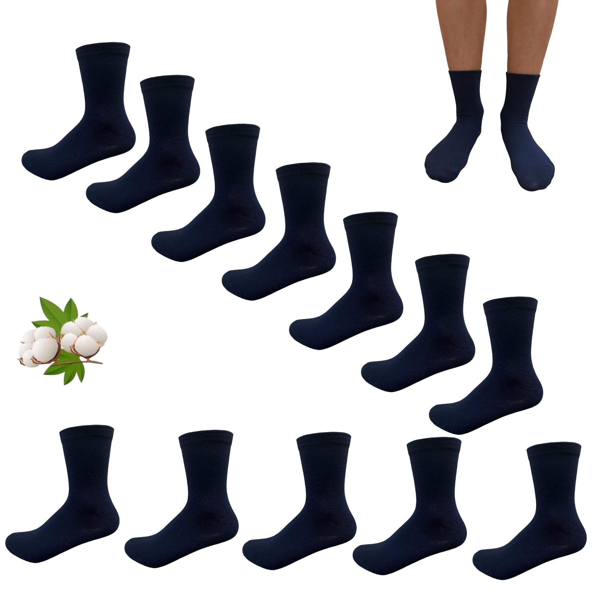 NAGAD 12 PARES CALCETINES COLEGIO AZUL MARINO, calcetin escolar algodon calido, calcetin SPORT deporte niños- Pack 12 calcetines