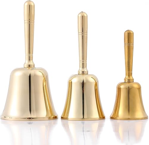 Miniatura 10 de Homelavie Campana pequeña de latón macizo súper fuerte para sonar en boda, campanas de mano para personas mayores, campanas de mano para personas