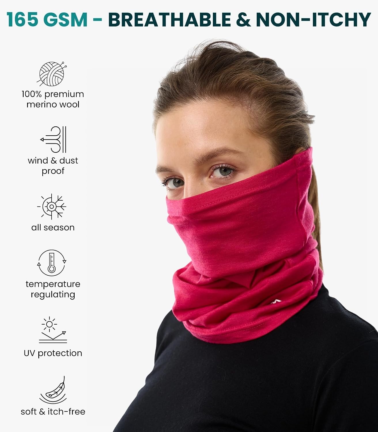 100% Merino Wool Neck Gaiter, 17.5um Face Mask, Unisex Neck Warmer 1-2 Pack thumbnail