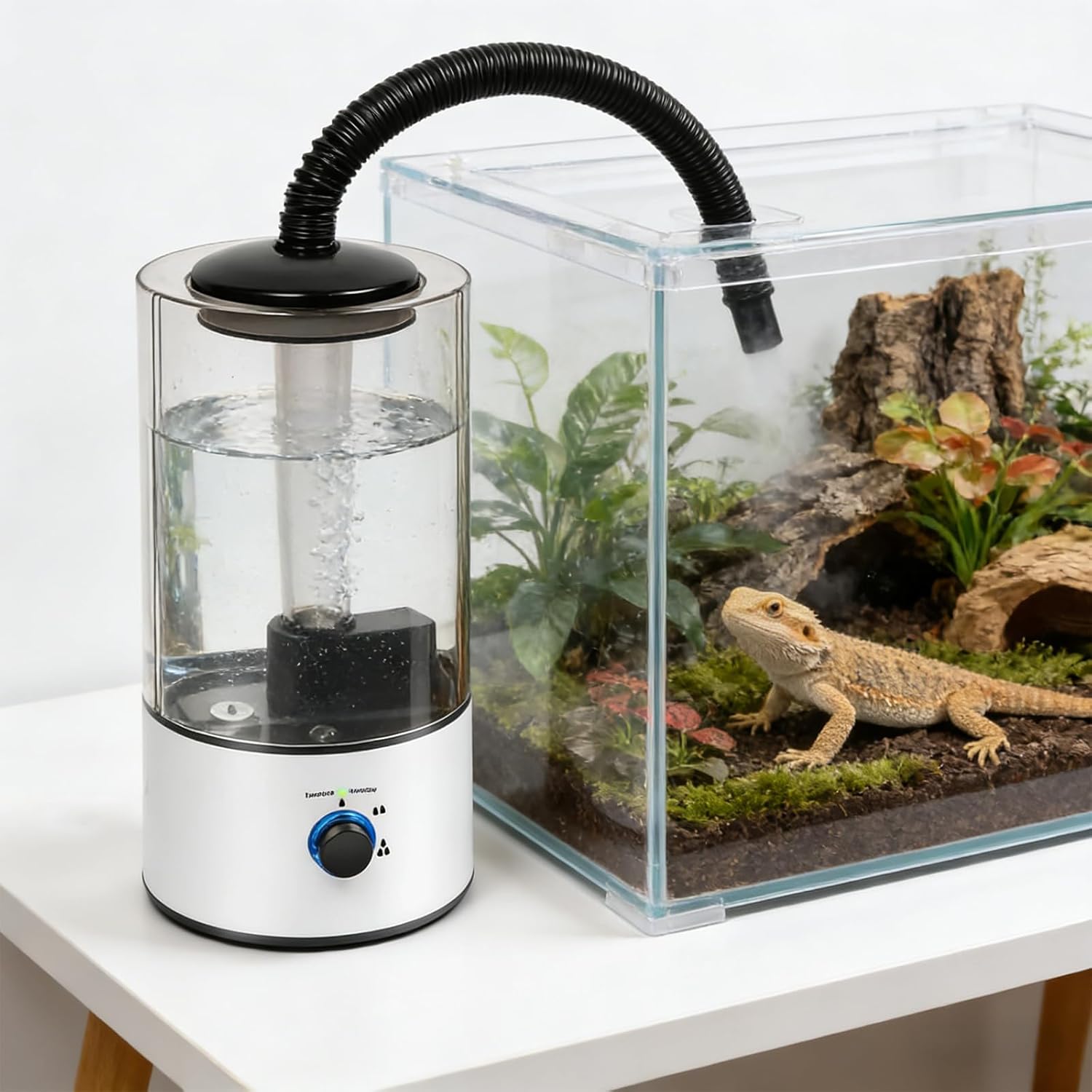 4L Reptile Humidifier Fogger with Adjustable Hose Automatic Atomizer Tank Large Capacity Amphibians Herps Terrariums Misting System for Terrarium Geckos Snakes Turtles Lizards Frogs